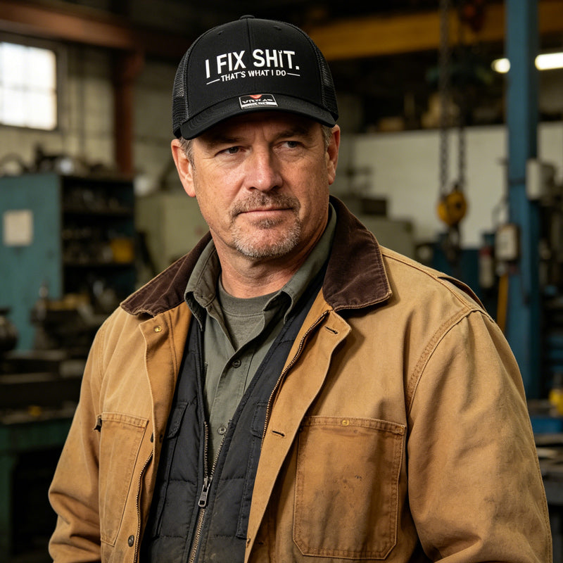 🔥🧢☀️ NOUVEAUTÉS 2026 -50% ! Casquette Trucker Brodée "I Fix Shit" – Dos Maille Respirant, Anti-UV (Noir/Gris/Orange)
