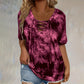 🔥T-shirt à col en V et lacets pour femme, effet tie-dye✈️