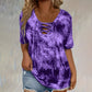 🔥T-shirt à col en V et lacets pour femme, effet tie-dye✈️