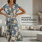 Robe mi-longue à col en V et imprimé floral pour femme, avec boutons