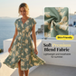 Robe mi-longue à col en V et imprimé floral pour femme, avec boutons
