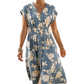 Robe mi-longue à col en V et imprimé floral pour femme, avec boutons