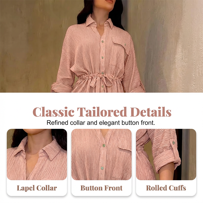 🎀 50 % DE RÉDUCTION MAINTENANT ! 👖 Ensemble chemise à cordon de serrage et pantalon large pour femme – taille ajustable, pantalon fluide et tissu texturé 🌿