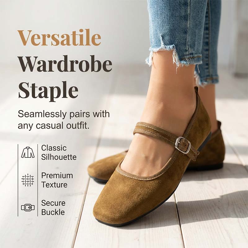 🥿🌿✨ PROMO -50% ! Ballerines Confortables en PU Aspect Daim avec Bride – Nouveau Style 2026, Souples & Élégantes (6 Couleurs, 36-43)