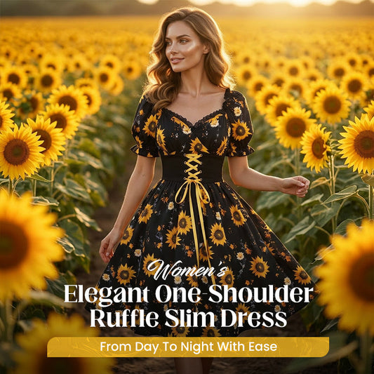 🌻Robe pour femme à manches bouffantes et imprimé