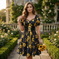 🌻Robe pour femme à manches bouffantes et imprimé