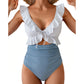 🏖️Soldes d'été 🌊 Maillot de bain une pièce Aqua Eve pour femme, amincissant au niveau du ventre 💃 Encolure en V flatteuse 🩱 Design froncé amincissant 🌸 Volants élégants et découpes chics 💕