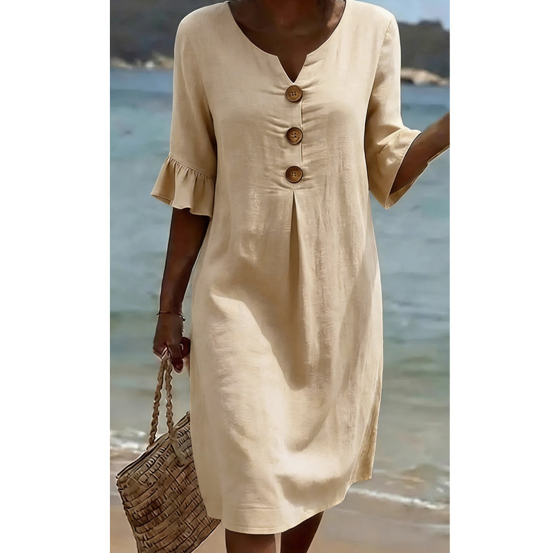 👗Robe en coton pour femme – couleur unie, confortable et respirante – idéale au quotidien, à la plage et pour les loisirs – coupe légère et décontractée