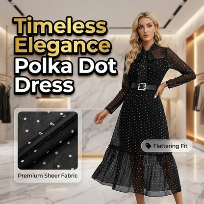 🎀 Nouveauté 2026 ✨ Robe mi-longue élégante 👗 À pois et avec lacets