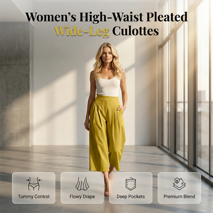 Jupe-culotte à taille haute, plissée et à jambes larges pour femme