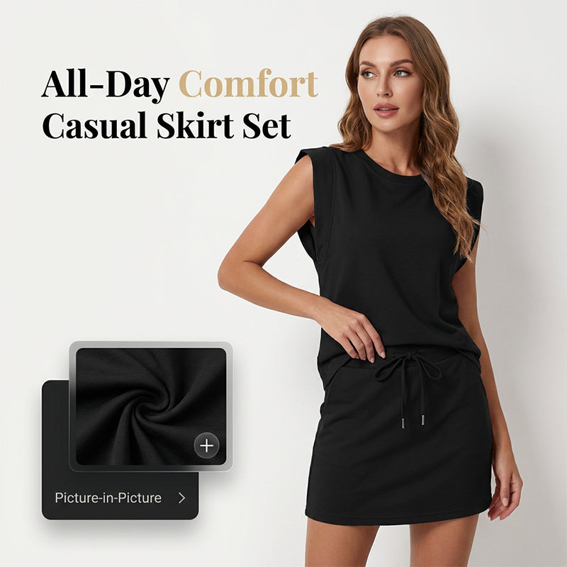 🌺🔥 50 % DE RÉDUCTION ⏰ Ensemble moderne pour femme – haut sans manches et jupe à cordon ✨ léger, élégant et parfait pour l'été ☀️