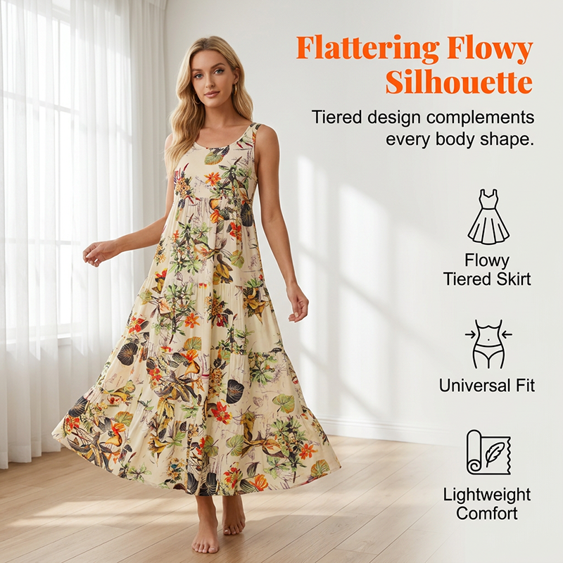 Robe longue sans manches à motifs floraux