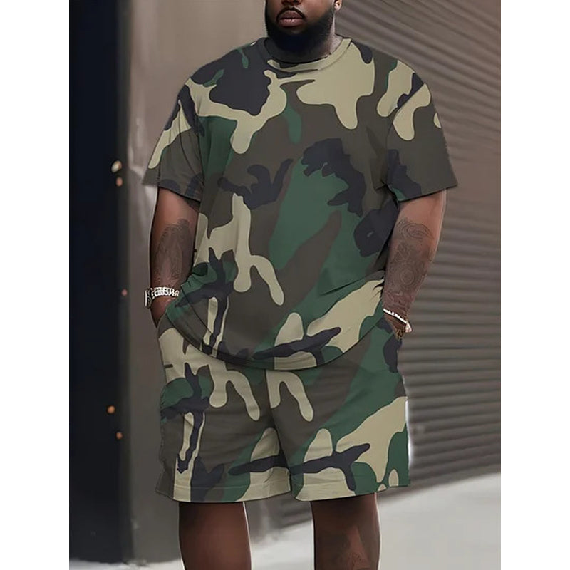 👕 50% DE RÉDUCTION ! 🌿 Ensemble T-shirt & Short imprimé camouflage pour hommes – Tissu en coton mélangé, coupe confortable et parfait pour l’extérieur, le sport ou les journées d’été décontractées 🩳