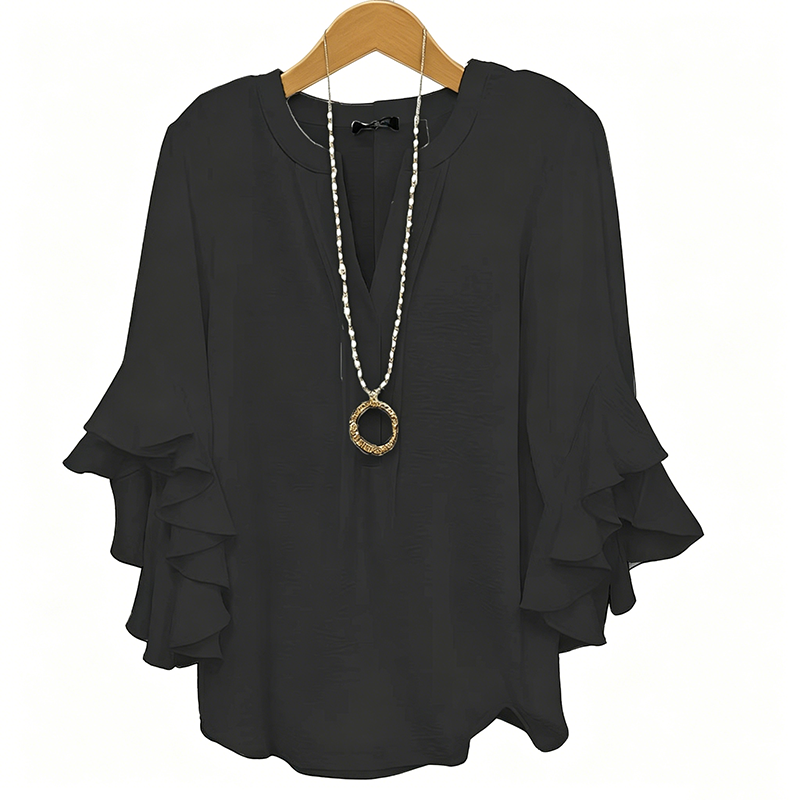 👚 50% DE RÉDUCTION 💃 Haut décontracté à col en V avec volants pour femme – Tissu léger, coupe fluide & romantique – parfait pour un look chic ou décontracté au quotidien 🌸