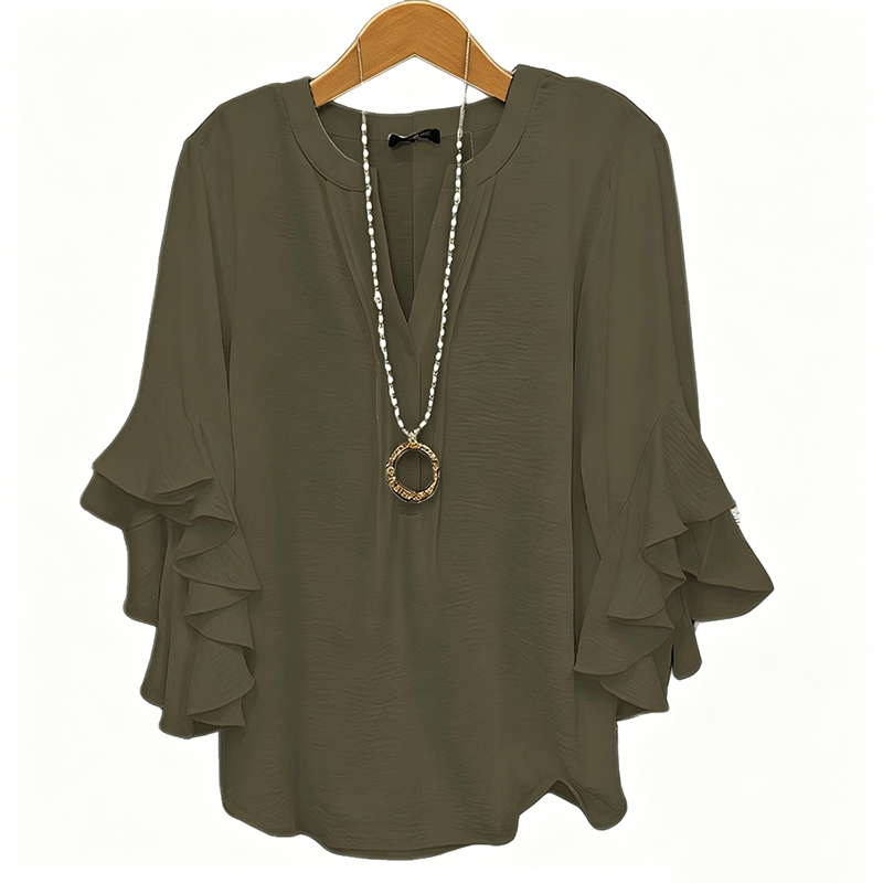 👚 50% DE RÉDUCTION 💃 Haut décontracté à col en V avec volants pour femme – Tissu léger, coupe fluide & romantique – parfait pour un look chic ou décontracté au quotidien 🌸