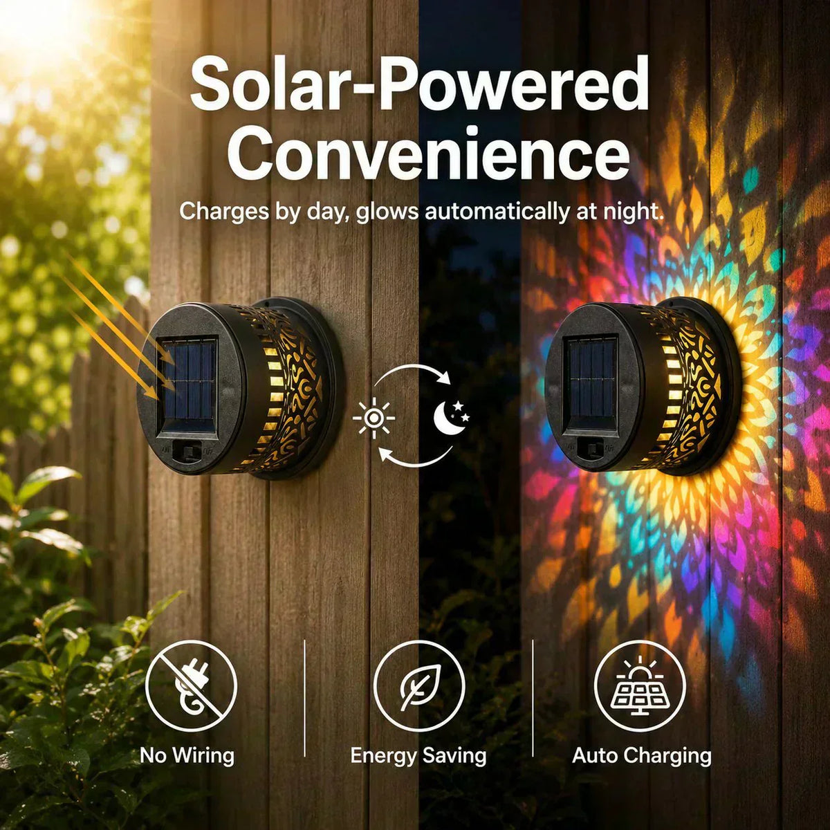 🏆 2 achetés, 1 offert 🎁 Lampe murale solaire Mandala pour extérieur, projecteur de lumière pour clôture de jardin, décoration d'ambiance pour terrasse