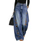🌸 -50% SUR UNE SÉLECTION ! Jean Femme Œillets Jambes Larges – Doux, Aéré & Tendance avec Ceinture 🔘✨ 【Offre Limitée】
