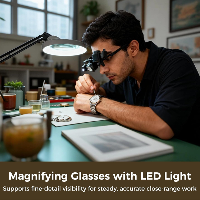 🔍💡 Loupe de précision LED mains libres – Lentilles optiques, grossissement multiple, éclairage sans ombre, l’outil indispensable pour la soudure électronique, le modélisme et la lecture des petits caractères 🔬📚