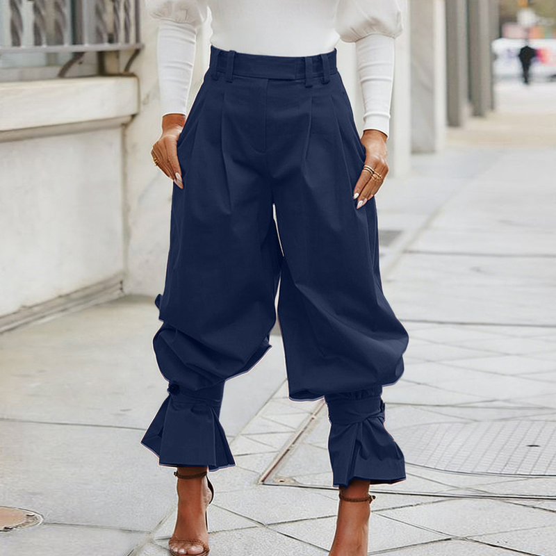 🔥Jusqu'à épuisement des stocks : 50 % de réduction !🎉 Pantalon lanterné à plis pour femme avec ourlets à volants