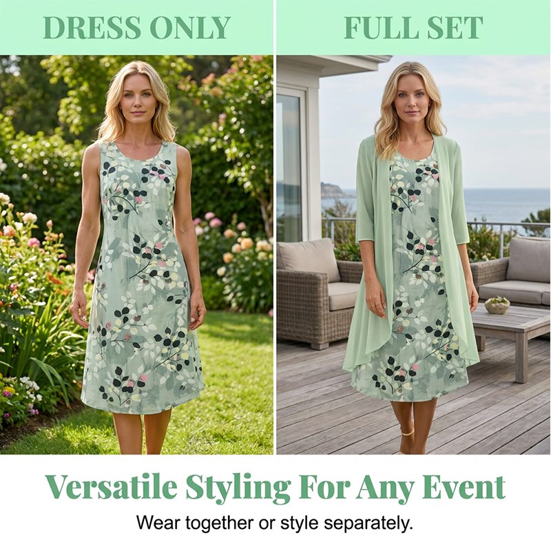 🏆Dernier jour avec 50 % de réduction🔥Élégant ensemble 2 pièces composé d'une robe en mousseline et d'un cardigan pour femme