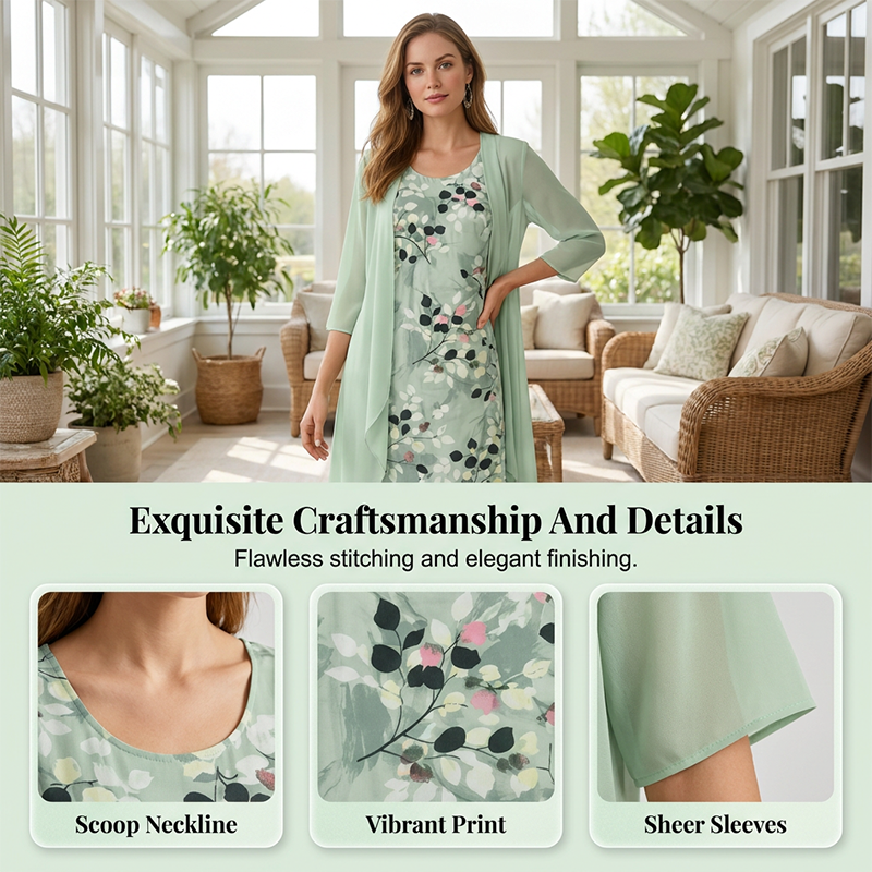 🏆Dernier jour avec 50 % de réduction🔥Élégant ensemble 2 pièces composé d'une robe en mousseline et d'un cardigan pour femme