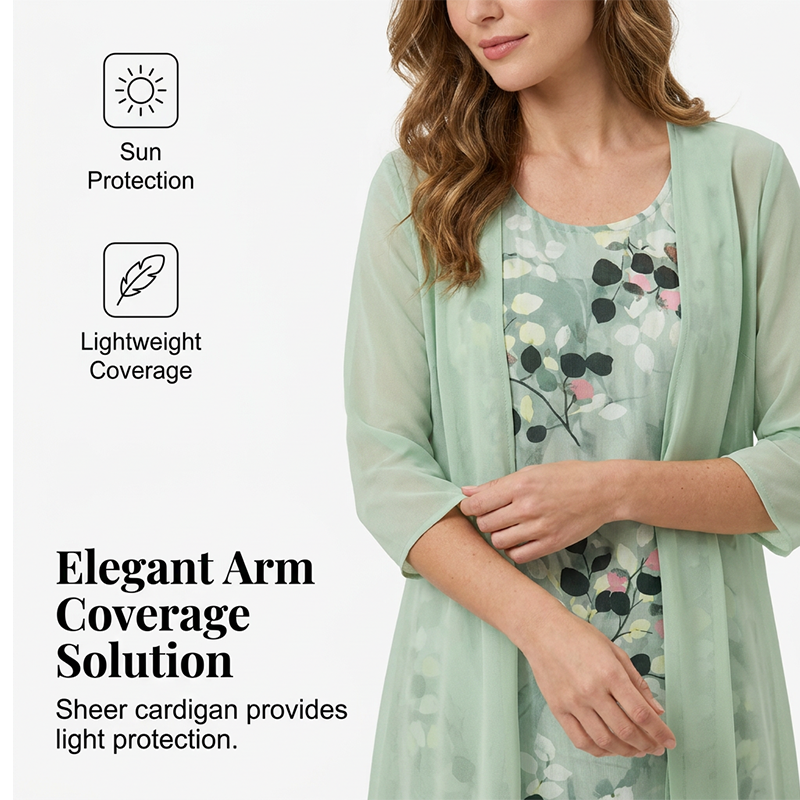 🏆Dernier jour avec 50 % de réduction🔥Élégant ensemble 2 pièces composé d'une robe en mousseline et d'un cardigan pour femme