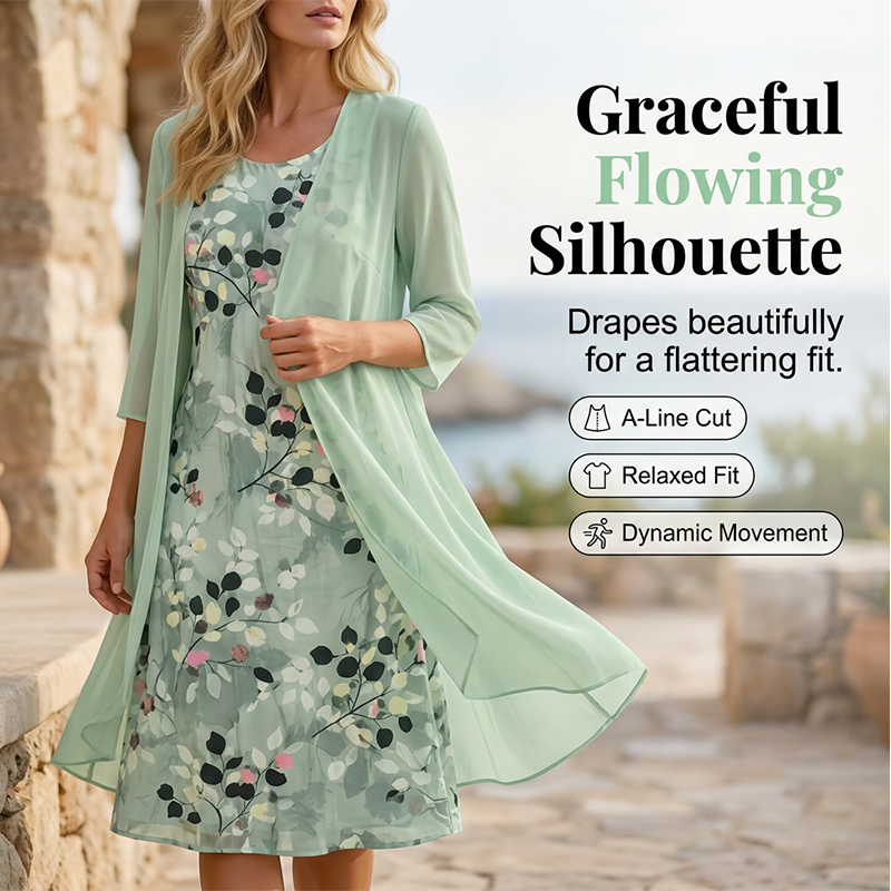 🏆Dernier jour avec 50 % de réduction🔥Élégant ensemble 2 pièces composé d'une robe en mousseline et d'un cardigan pour femme