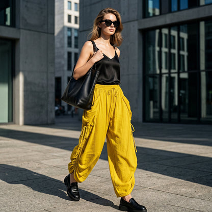 👖💨 PROMO FLASH 50% ! Pantalon Lanterne Femme – Coupe Large, Taille Élastique à Cordon, Jambes Amples, Léger & Confortable, Idéal Été & Quotidien ✨