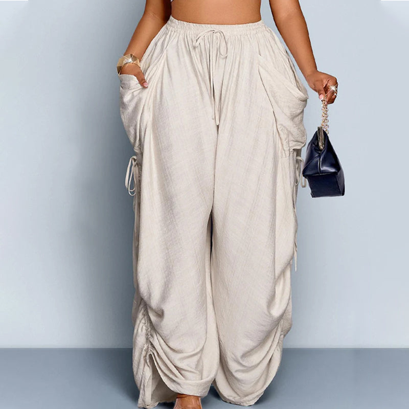 👖💨 PROMO FLASH 50% ! Pantalon Lanterne Femme – Coupe Large, Taille Élastique à Cordon, Jambes Amples, Léger & Confortable, Idéal Été & Quotidien ✨