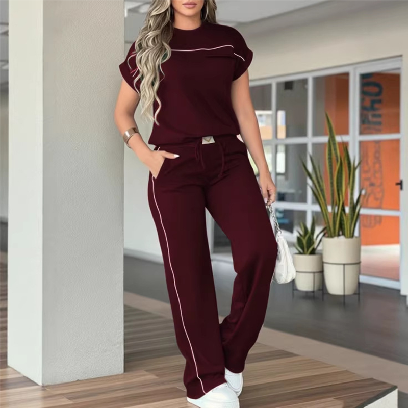 🥳 50 % de réduction ! 🍃 Ensemble deux pièces composé d'un haut à manches courtes confortable et tendance et d'un pantalon élastiqué à cordon