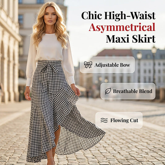 Jupe longue asymétrique à volants et taille haute pour femme