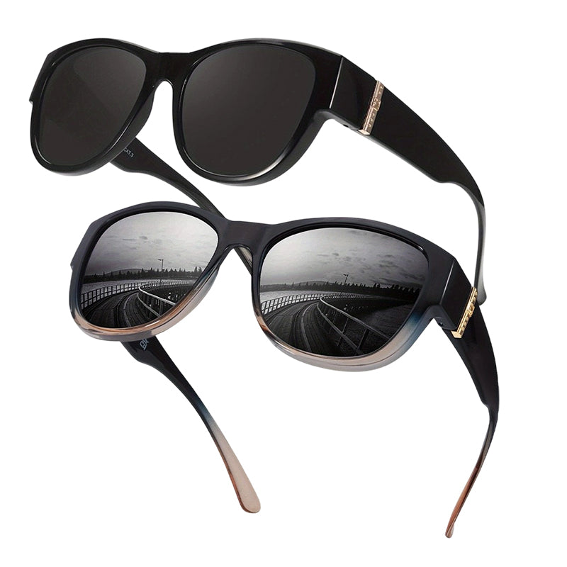 🏖️🔥 PROMO -50% ! Lunettes Soleil Polarisées Sur-Lunettes Femme – 9 Couches Anti-Reflets Eau Route Neige UV400, Grande Monture Glamour Hollywood, Matériaux Haute Qualité Charnières Renforcées · 4 Styles ✨
