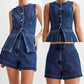 Ensemble décontracté en jean pour femme, composé d'un haut sans manches et d'un short