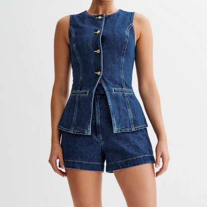 Ensemble décontracté en jean pour femme, composé d'un haut sans manches et d'un short