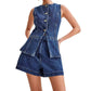 Ensemble décontracté en jean pour femme, composé d'un haut sans manches et d'un short