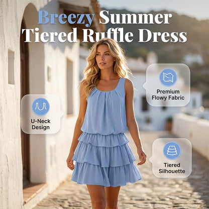 Robe d'été à volants superposés et encolure en U pour femme