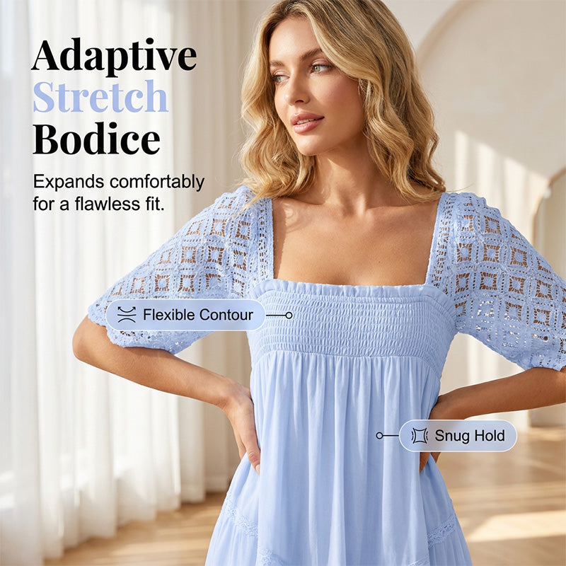 Robe smockée à encolure carrée pour femme