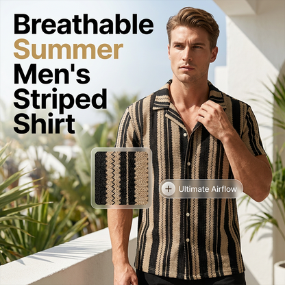 👔 PROMO LIMITÉE 50% DE RÉDUCTION ! 💥 Chemise Homme Respirante à Rayures Verticales – Col Cubain, Coupe Estivale, Tissu Premium ✨