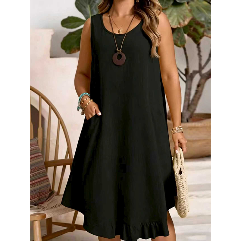 🔥 NOUVEAU + -50% + 50.000+ vendus 🔥 Robe décontractée sans manches à volants pour femme
