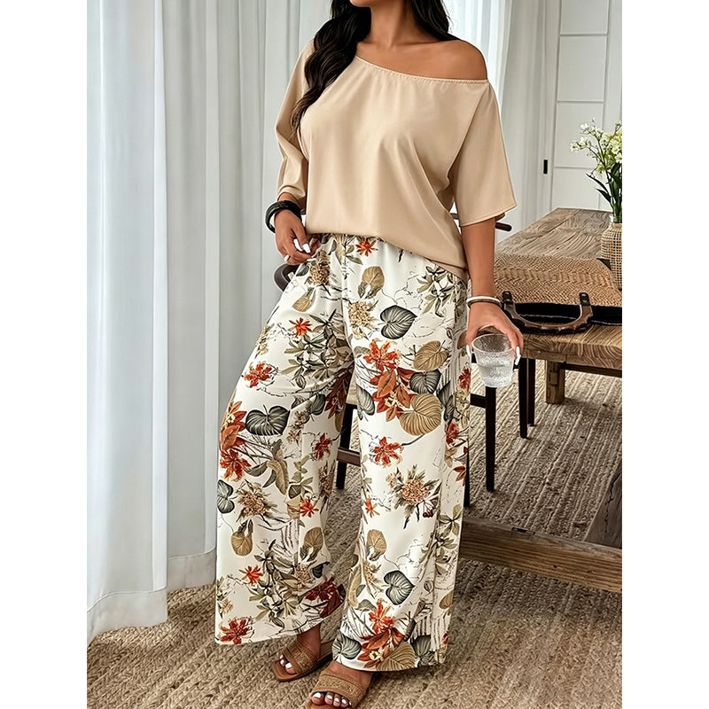 ⚠️ Plus que quelques stocks ! Ensemble deux pièces pour femme : haut à épaules dénudées et pantalon imprimé