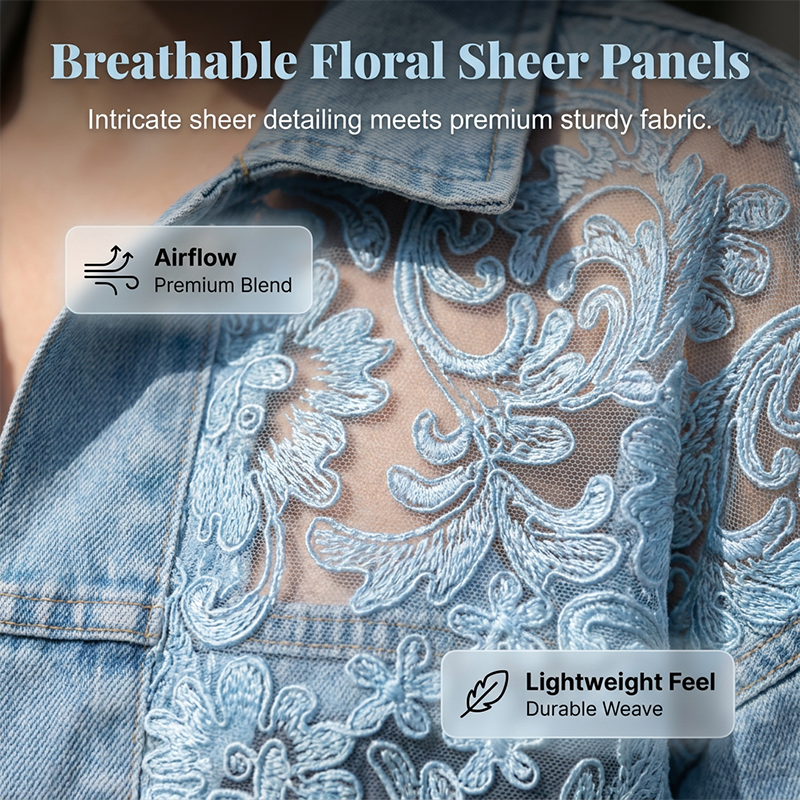 Veste en jean ample pour femme avec de délicats empiècements floraux 🔥