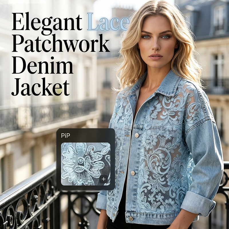 Veste en jean ample pour femme avec de délicats empiècements floraux 🔥