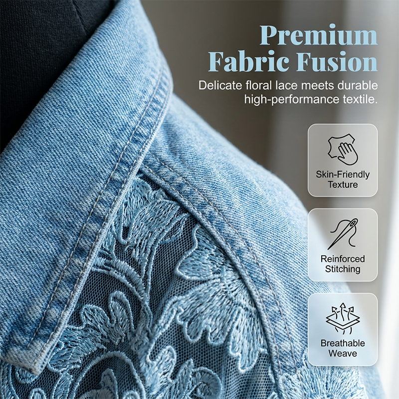Veste en jean ample pour femme avec de délicats empiècements floraux 🔥
