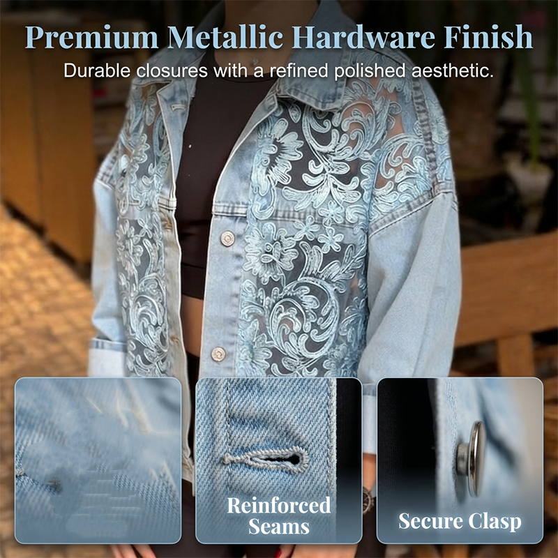 Veste en jean ample pour femme avec de délicats empiècements floraux 🔥