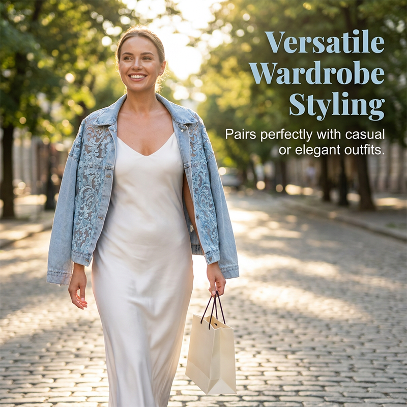 Veste en jean ample pour femme avec de délicats empiècements floraux 🔥