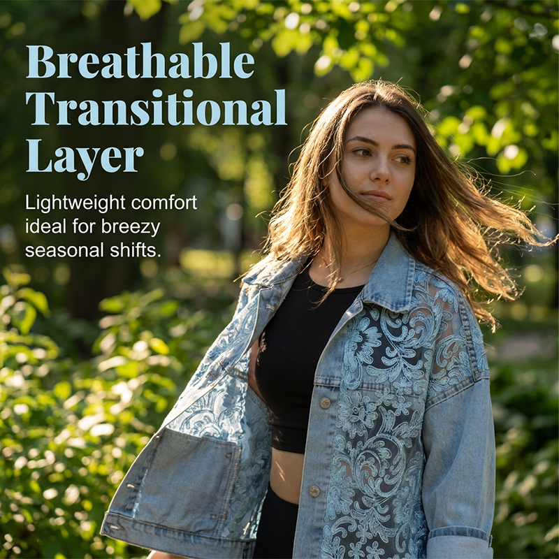 Veste en jean ample pour femme avec de délicats empiècements floraux 🔥