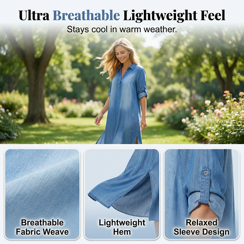 Robe longue ample en denim délavé pour femme