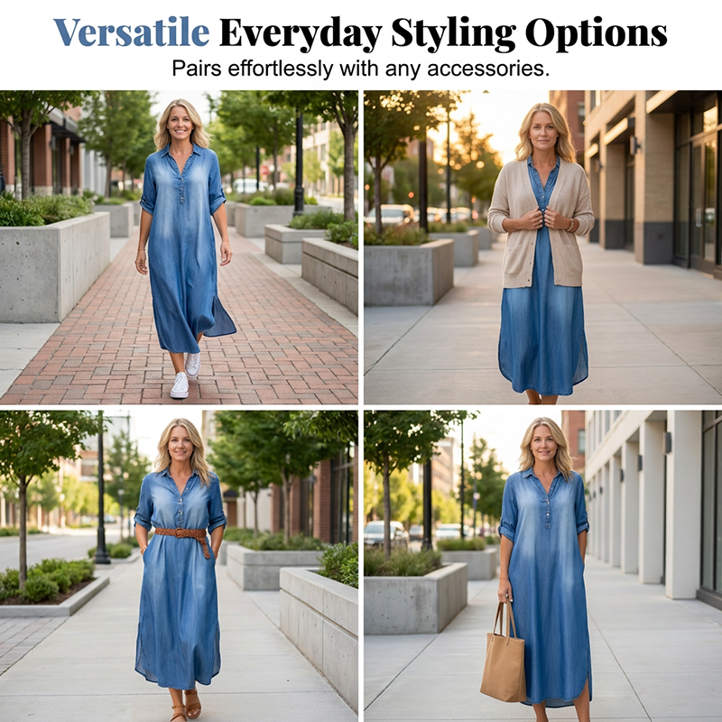 Robe longue ample en denim délavé pour femme