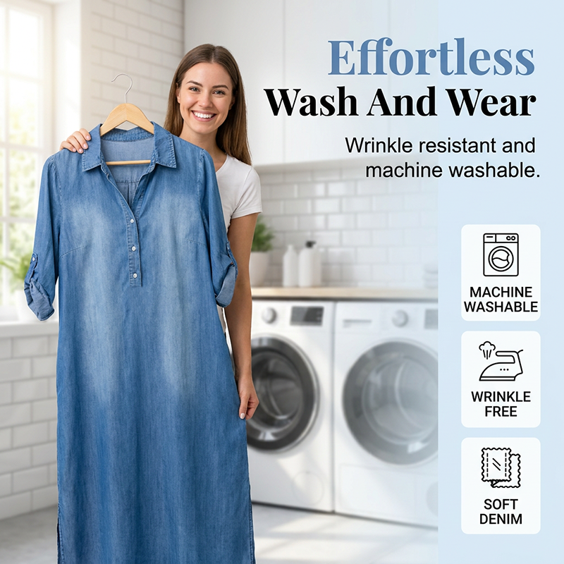 Robe longue ample en denim délavé pour femme