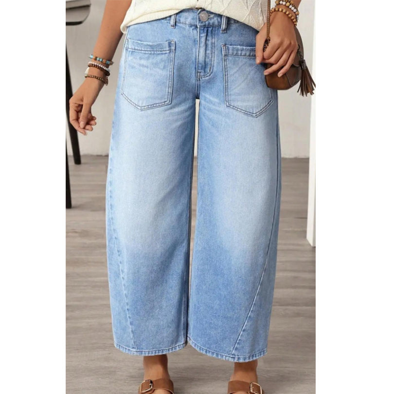 Jean à jambes larges pour femme avec poches plaquée